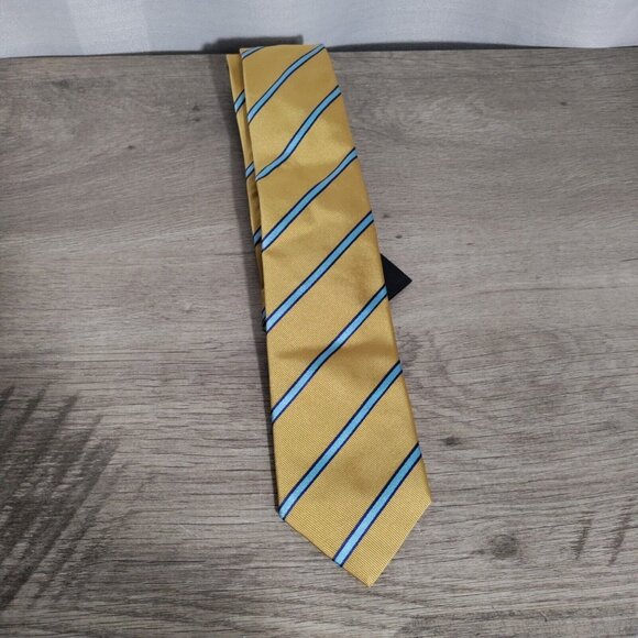 Ligatta NWT Neck Tie in Yellow With Blue‎  Stripes Silk - Picture 1 of 6